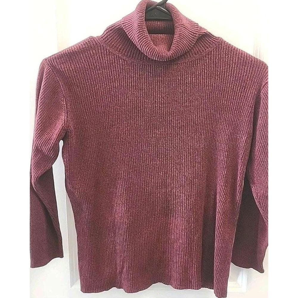 Vintage Clio Turtle Neck Large Women's Burgundy Silk Cotton Sweater